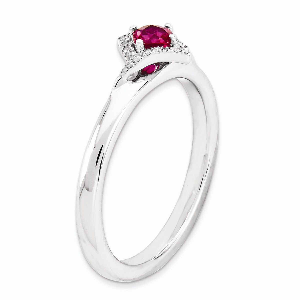 Alternate view of the Stackable Created Ruby and 1/10 Ctw HI/I3 Diamond Sterling Silver Ring by The Black Bow Jewelry Co.