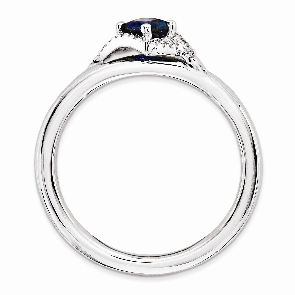 Alternate view of the Stackable Created Sapphire &amp; .10ctw HI/I3 Diamond Sterling Silver Ring by The Black Bow Jewelry Co.