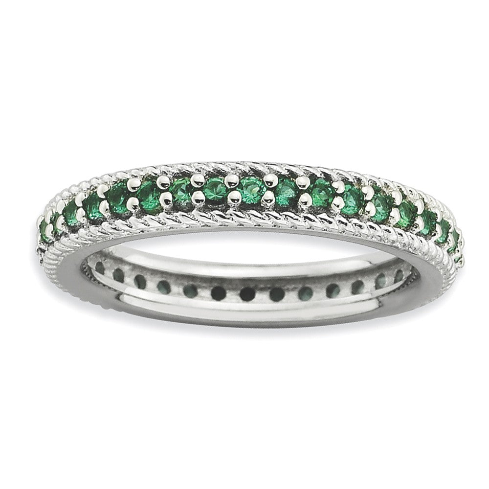 3.25mm Sterling Silver Stackable Created Emerald Eternity Ring, Item R9420 by The Black Bow Jewelry Co.