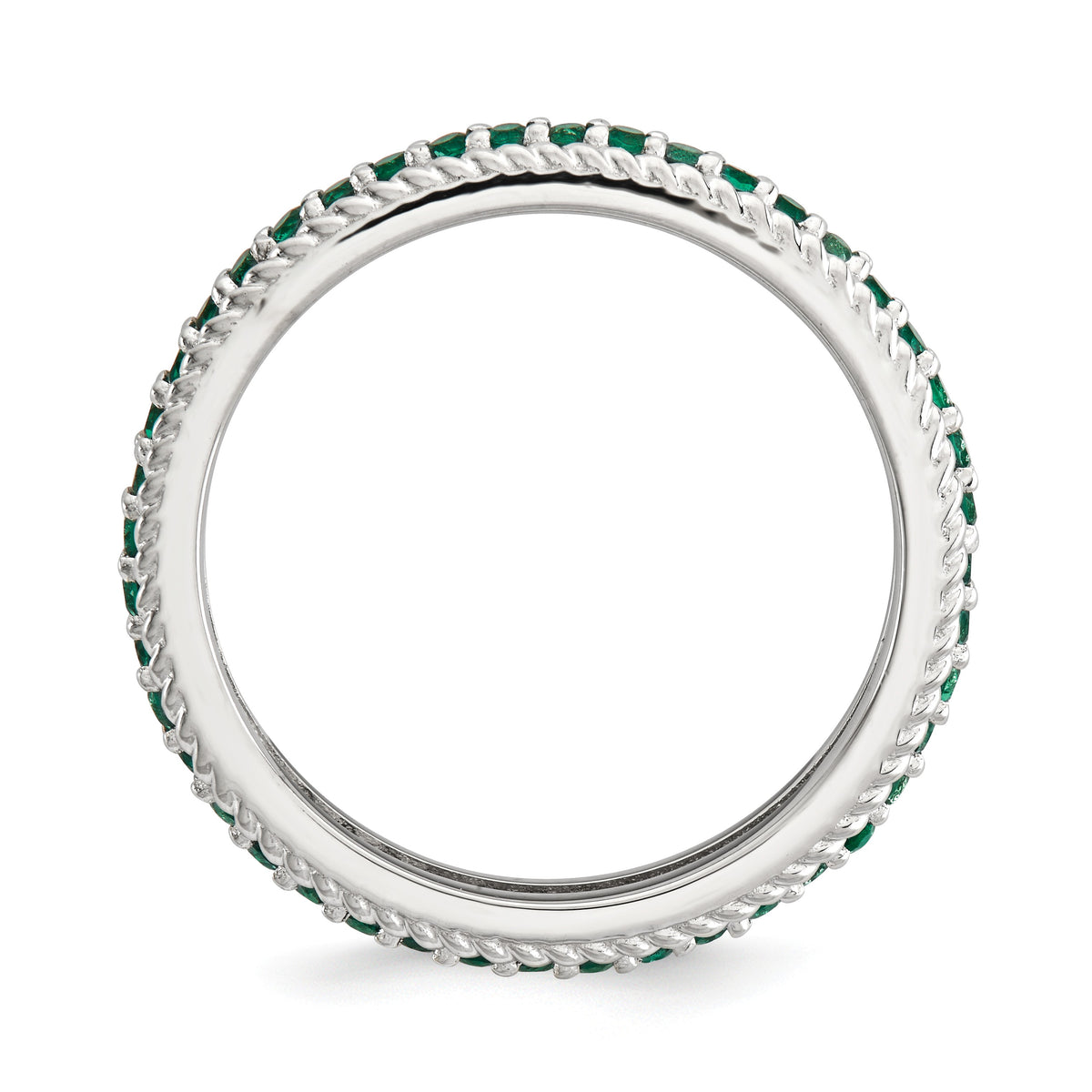 Alternate view of the 3.25mm Sterling Silver Stackable Created Emerald Eternity Ring by The Black Bow Jewelry Co.