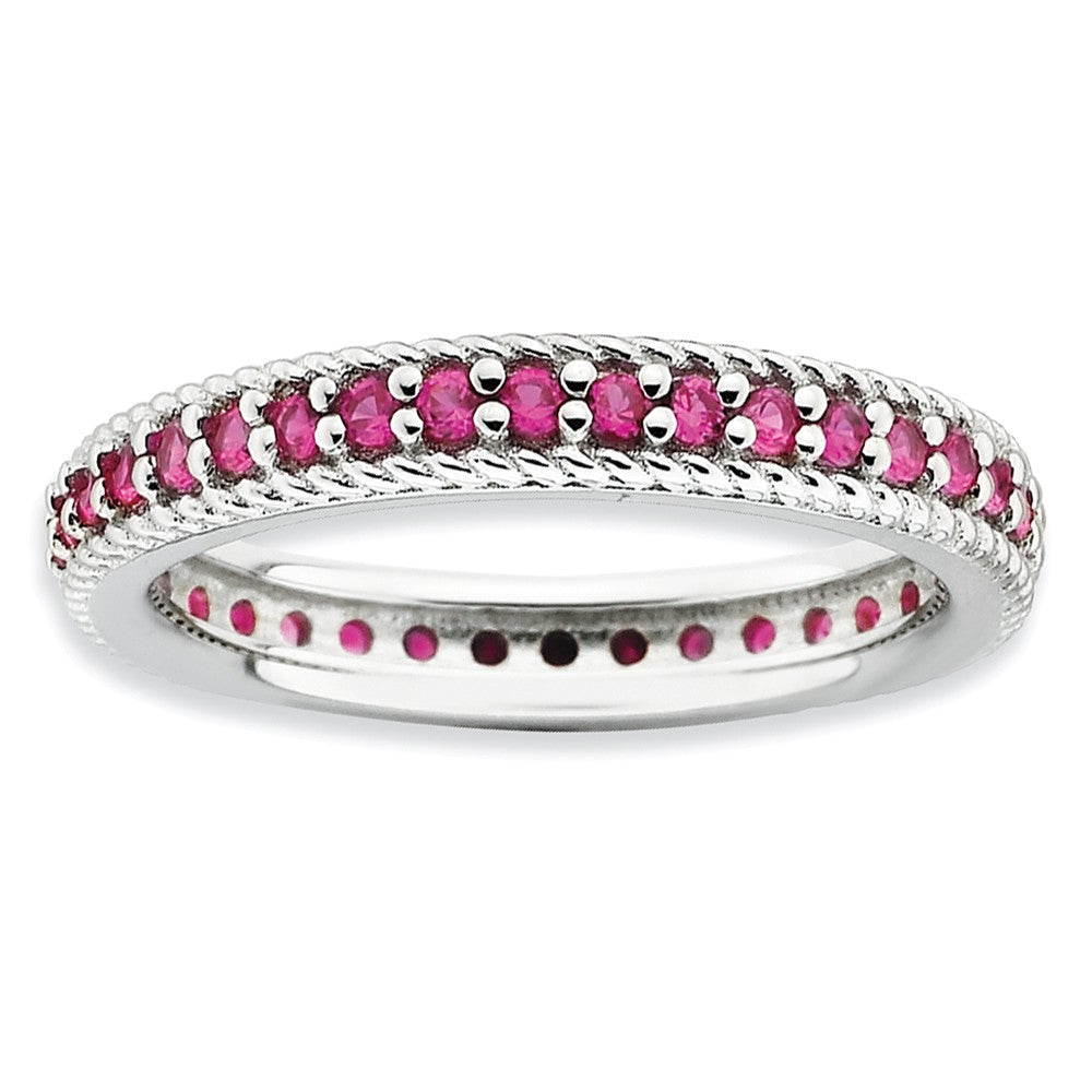 3.25mm Sterling Silver Stackable Created Ruby Eternity Ring, Item R9421 by The Black Bow Jewelry Co.
