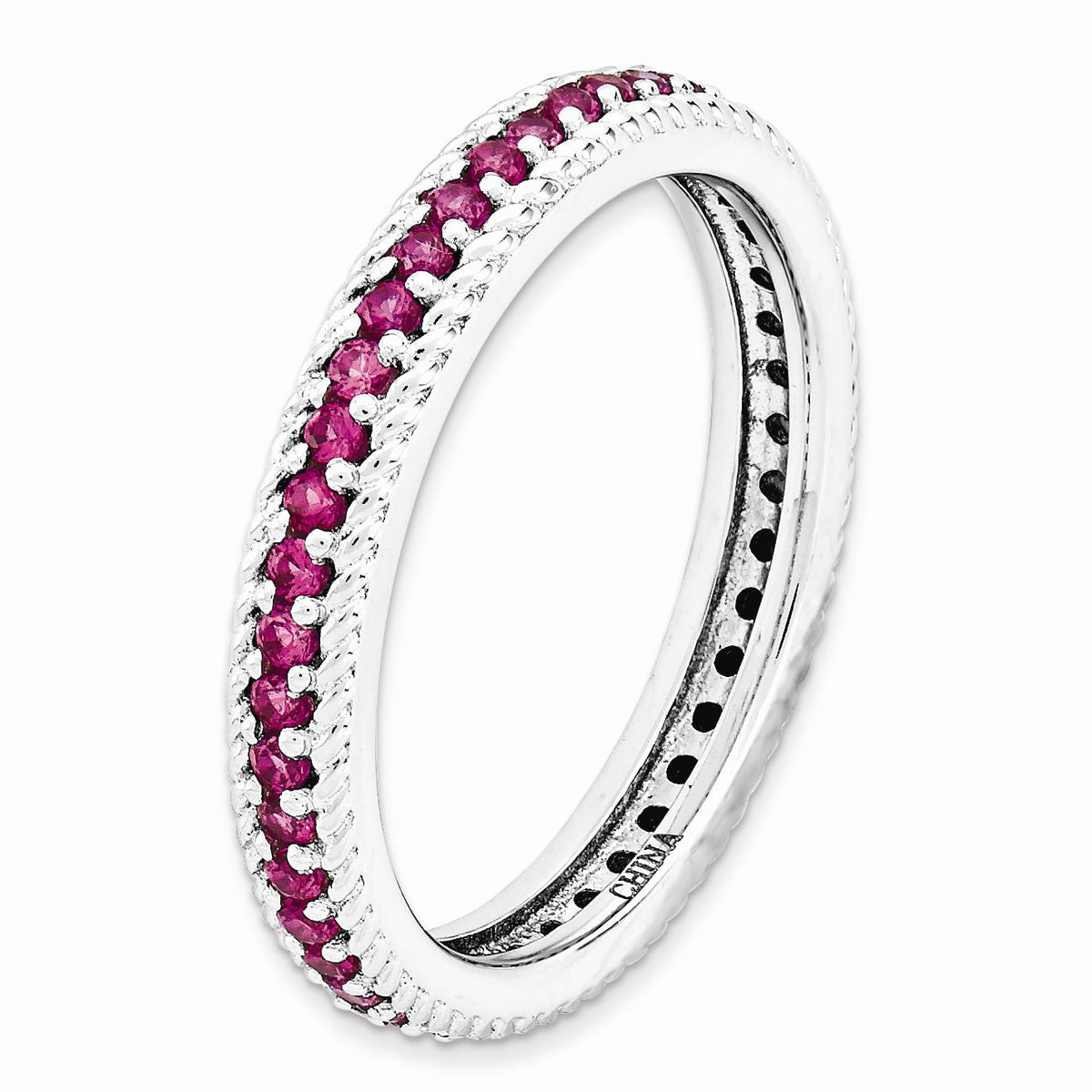 Alternate view of the 3.25mm Sterling Silver Stackable Created Ruby Eternity Ring by The Black Bow Jewelry Co.