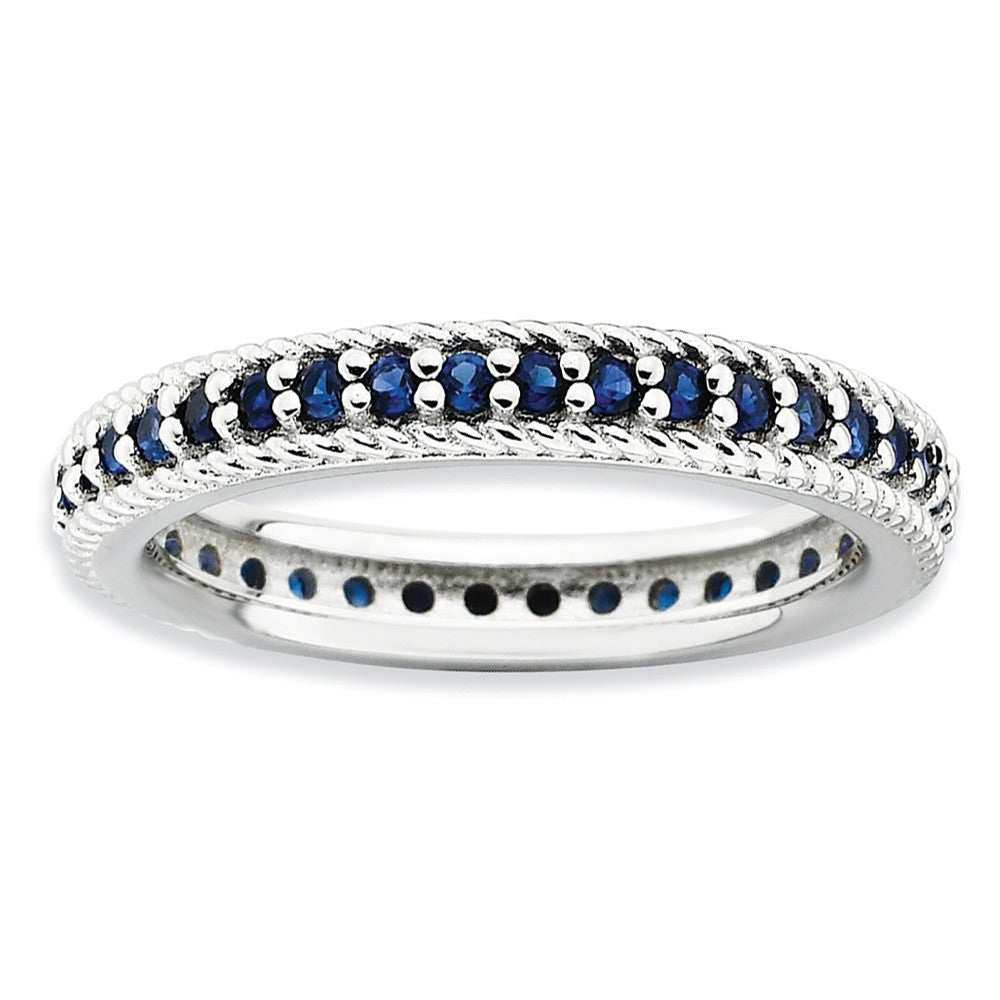 3.25mm Sterling Silver Stackable Created Sapphire Eternity Ring, Item R9422 by The Black Bow Jewelry Co.