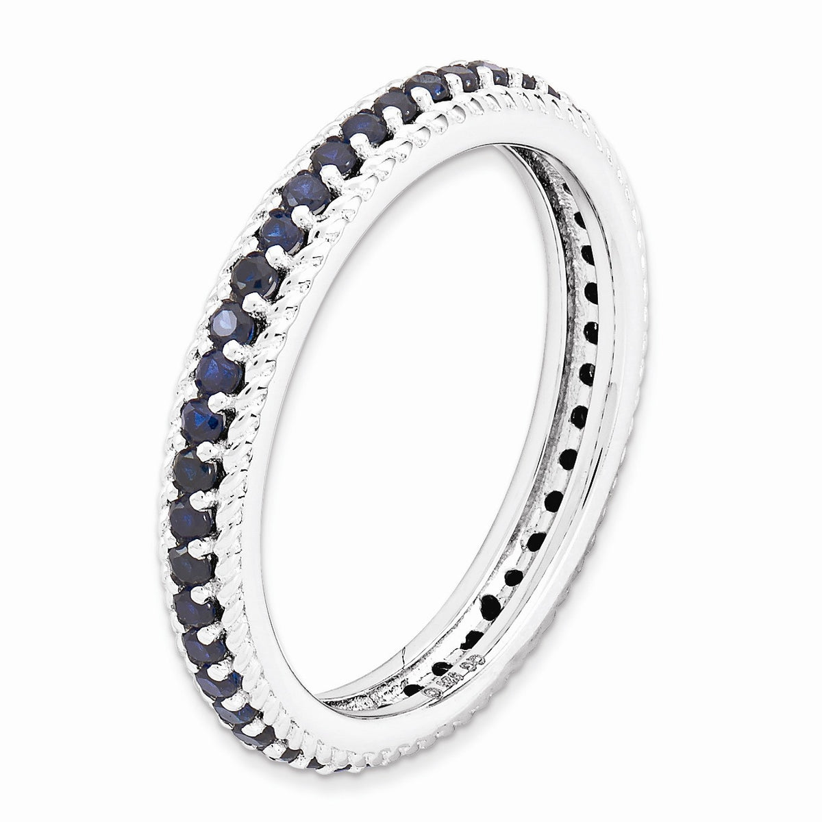 Alternate view of the 3.25mm Sterling Silver Stackable Created Sapphire Eternity Ring by The Black Bow Jewelry Co.