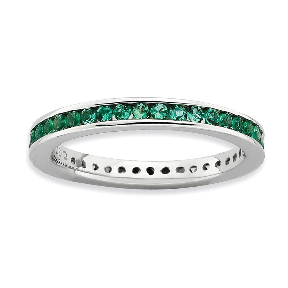 2.5mm Sterling Silver Stackable Created Emerald Channel Eternity Band, Item R9423 by The Black Bow Jewelry Co.