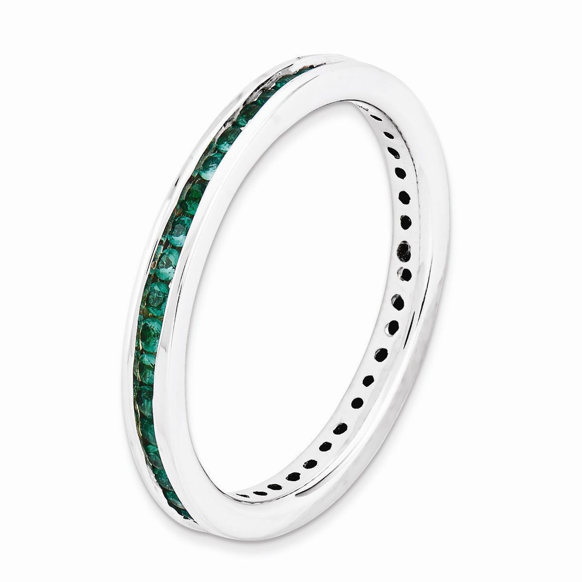 Alternate view of the 2.5mm Sterling Silver Stackable Created Emerald Channel Eternity Band by The Black Bow Jewelry Co.