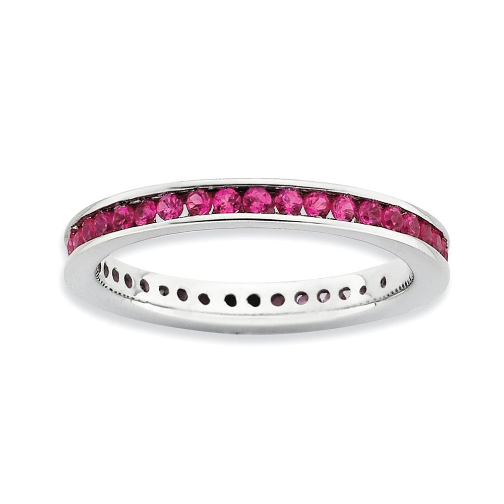 2.5mm Sterling Silver Stackable Created Ruby Channel Eternity Band, Item R9424 by The Black Bow Jewelry Co.