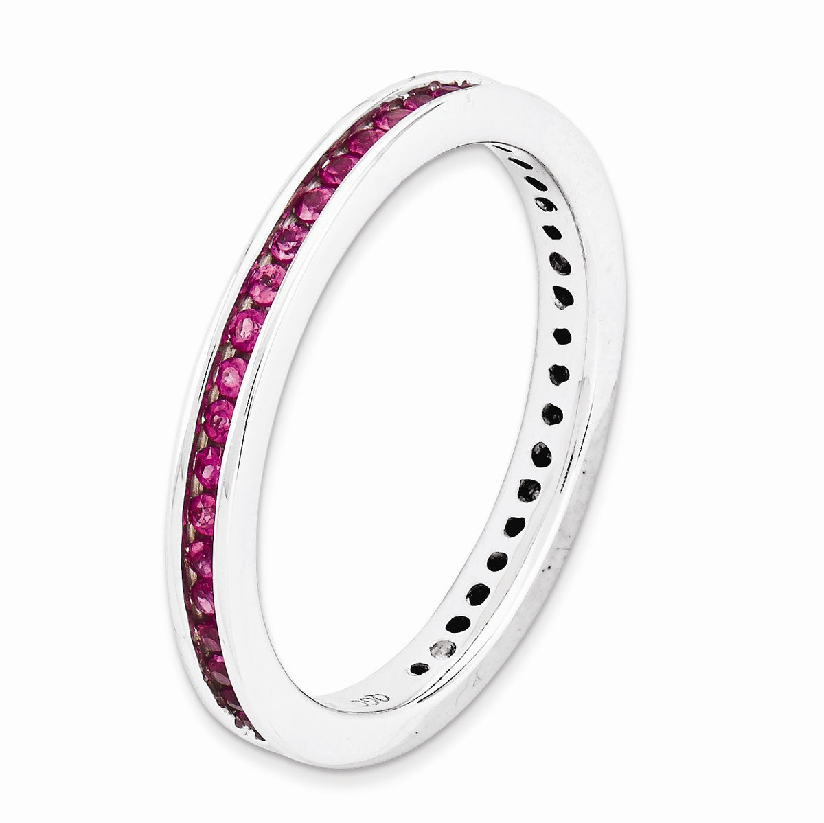 Alternate view of the 2.5mm Sterling Silver Stackable Created Ruby Channel Eternity Band by The Black Bow Jewelry Co.