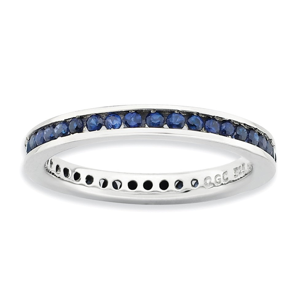 2.5mm Sterling Silver Stackable Created Sapphire Channel Eternity Band, Item R9425 by The Black Bow Jewelry Co.