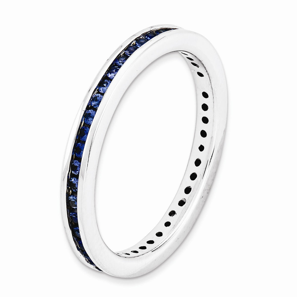 Alternate view of the 2.5mm Sterling Silver Stackable Created Sapphire Channel Eternity Band by The Black Bow Jewelry Co.