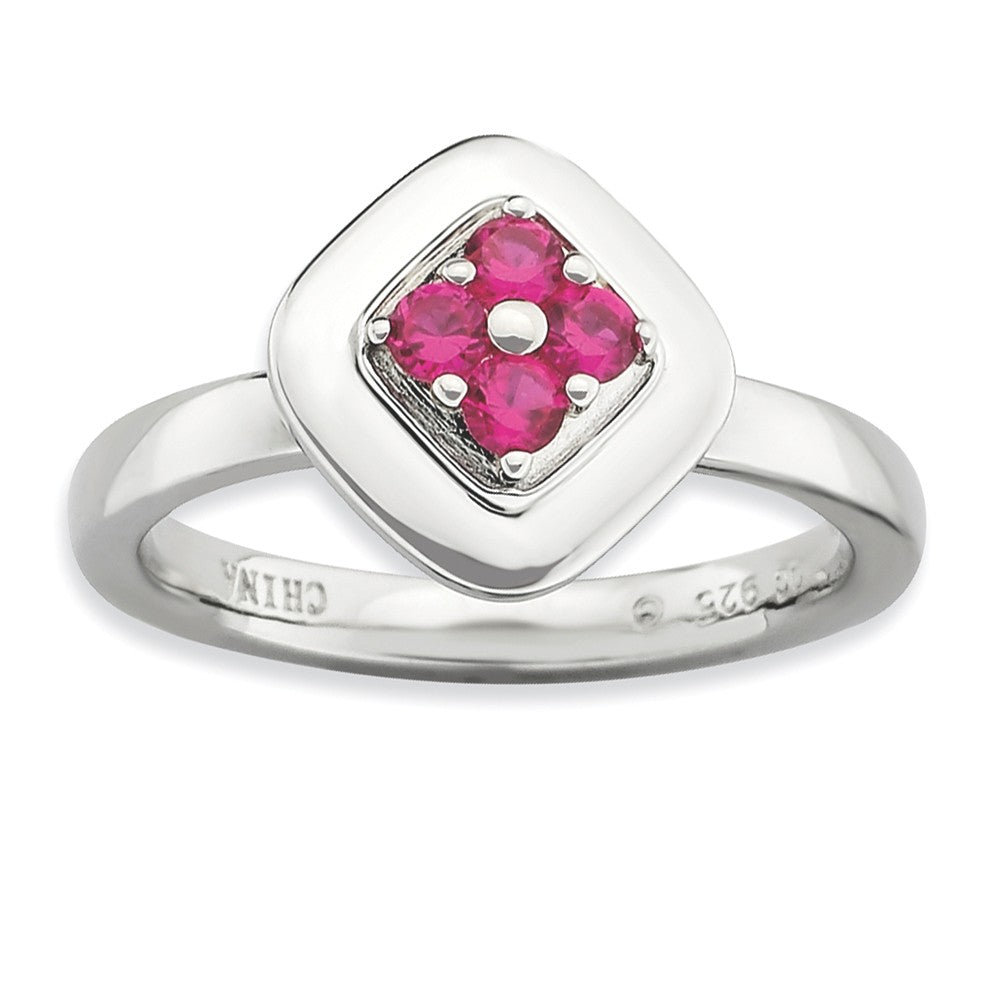 Sterling Silver Stackable Rhombus Created Ruby Ring, Item R9430 by The Black Bow Jewelry Co.