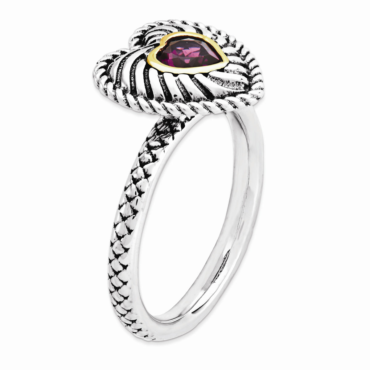 Alternate view of the Antiqued Sterling Silver Stackable Rhodolite Garnet Heart Ring by The Black Bow Jewelry Co.
