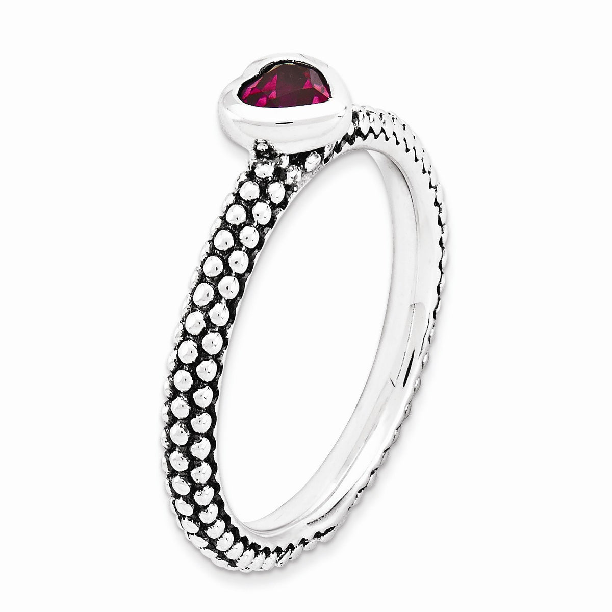 Alternate view of the Sterling Silver Stackable 1/3 Carat Created Ruby Heart Ring by The Black Bow Jewelry Co.