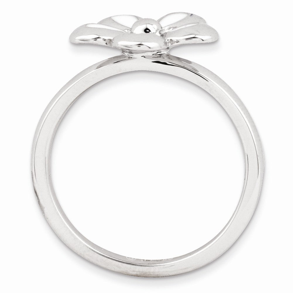 Alternate view of the Sterling Silver Stackable White Enameled Flower Ring by The Black Bow Jewelry Co.