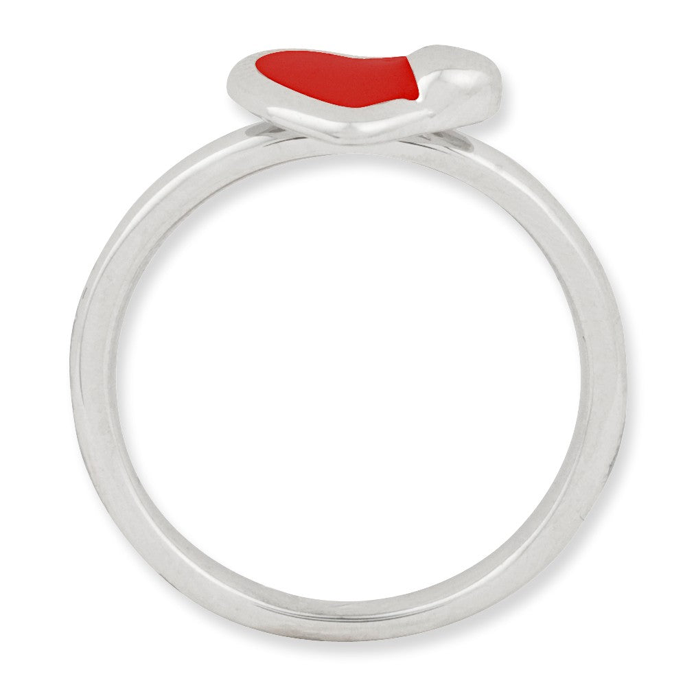 Alternate view of the Sterling Silver Stackable Red Enameled Heart Ring by The Black Bow Jewelry Co.