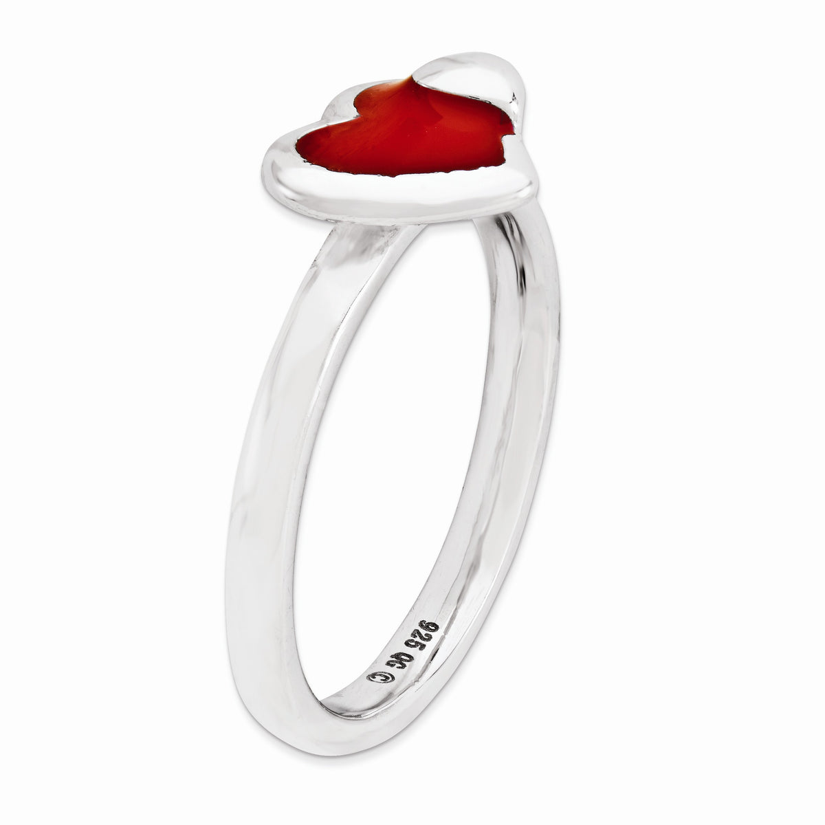 Alternate view of the Sterling Silver Stackable Red Enameled Heart Ring by The Black Bow Jewelry Co.