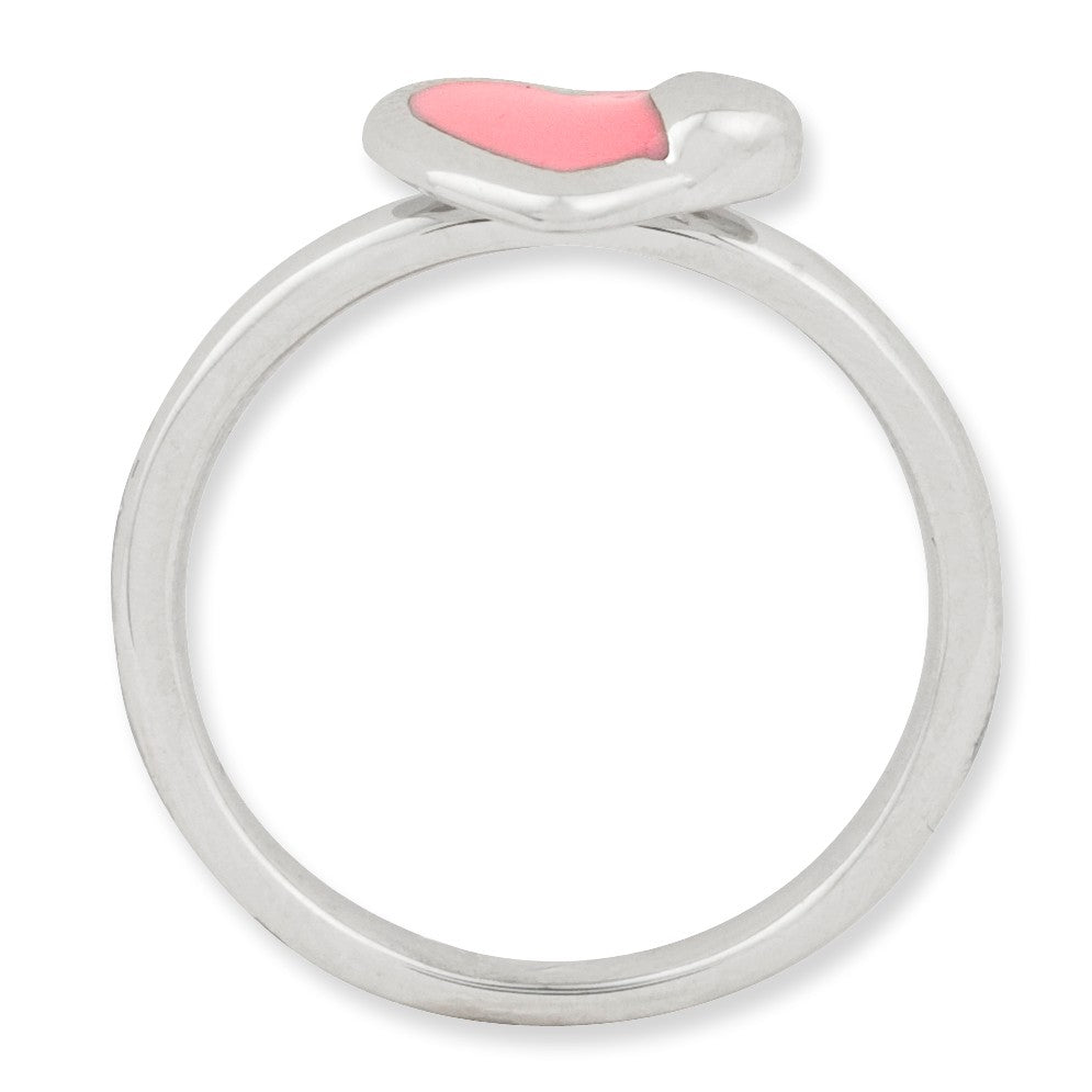 Alternate view of the Sterling Silver Stackable Pink Enameled Heart Ring by The Black Bow Jewelry Co.