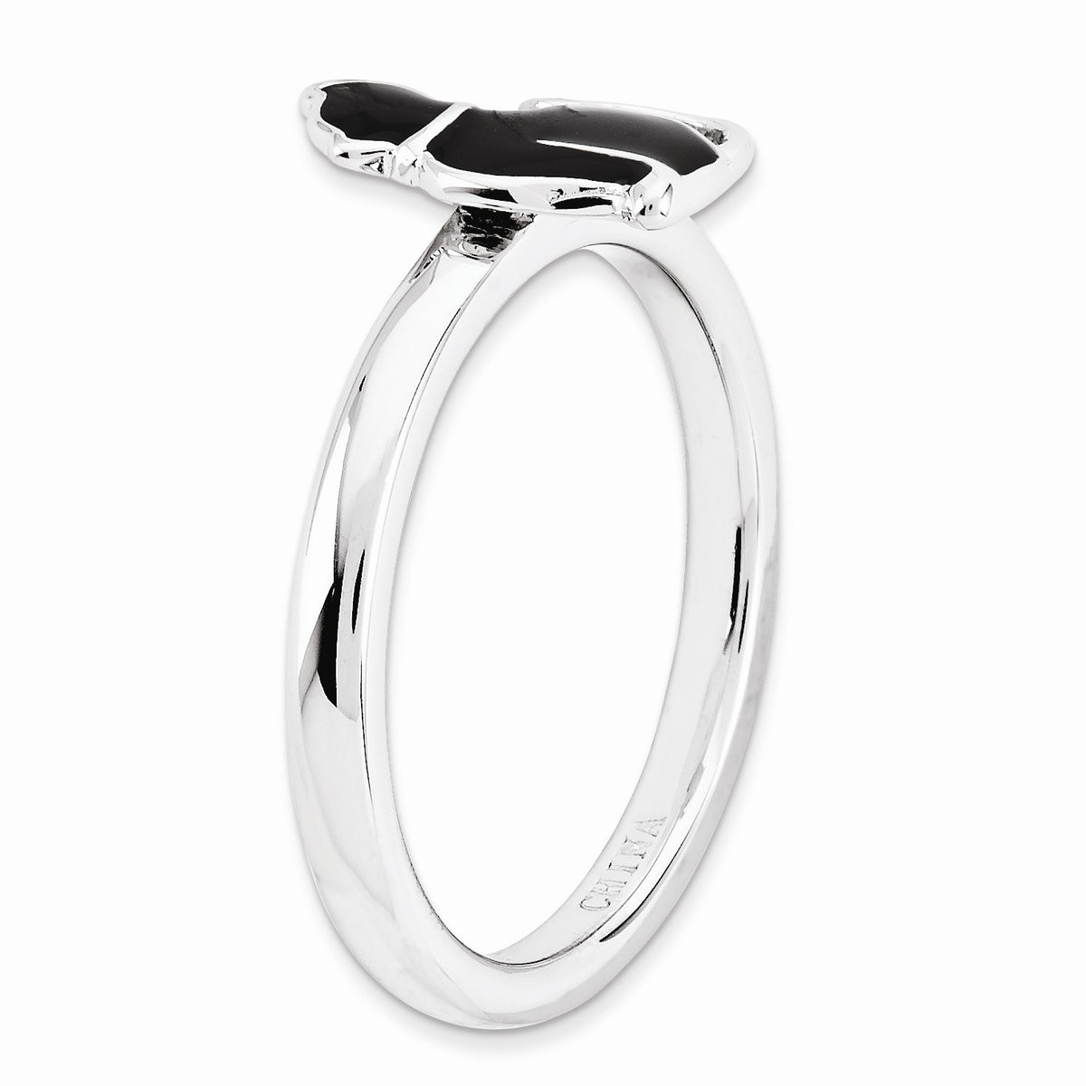 Alternate view of the Sterling Silver Stackable Black Enameled Side Kitty Ring by The Black Bow Jewelry Co.