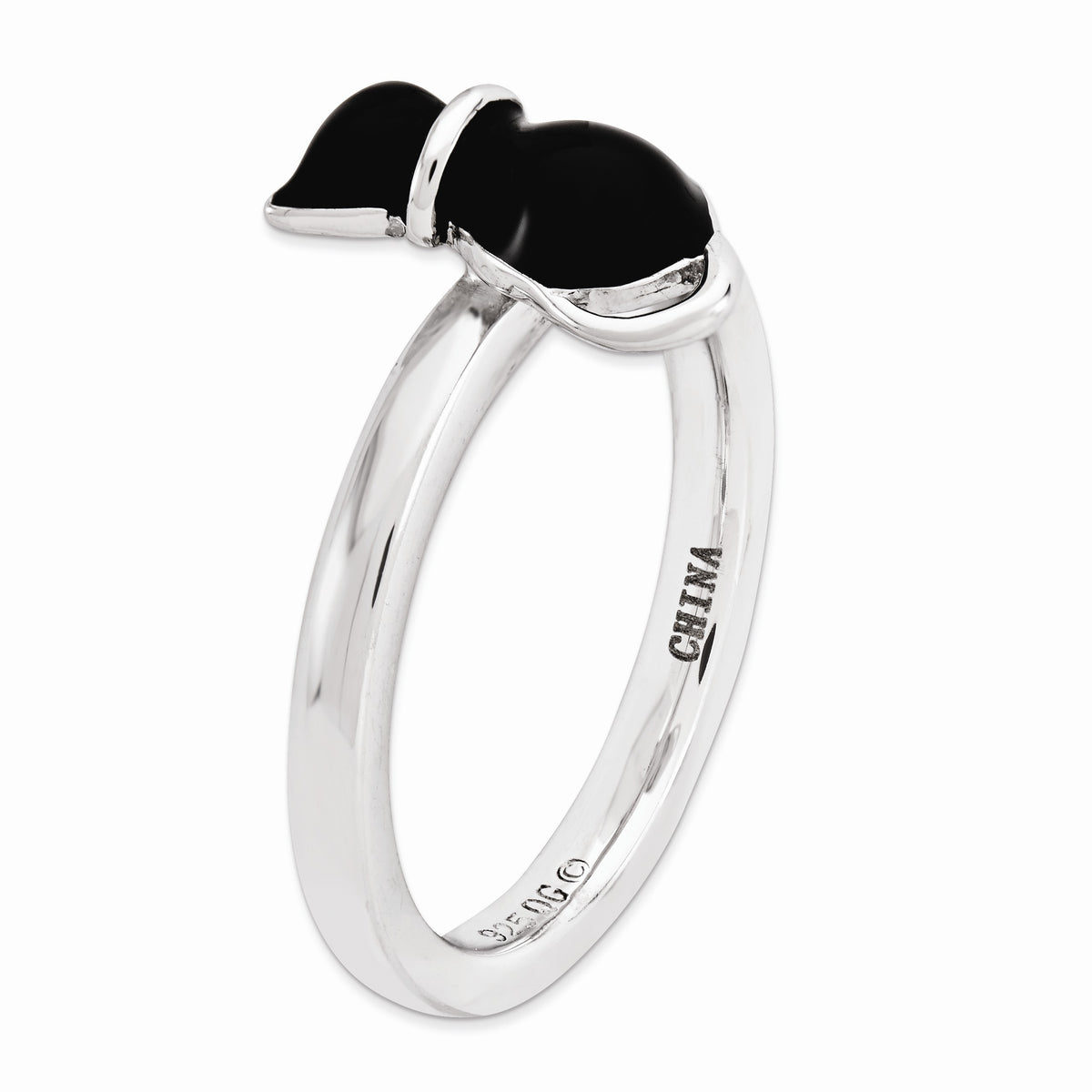 Alternate view of the Sterling Silver Stackable Black Enameled Cat Ring by The Black Bow Jewelry Co.