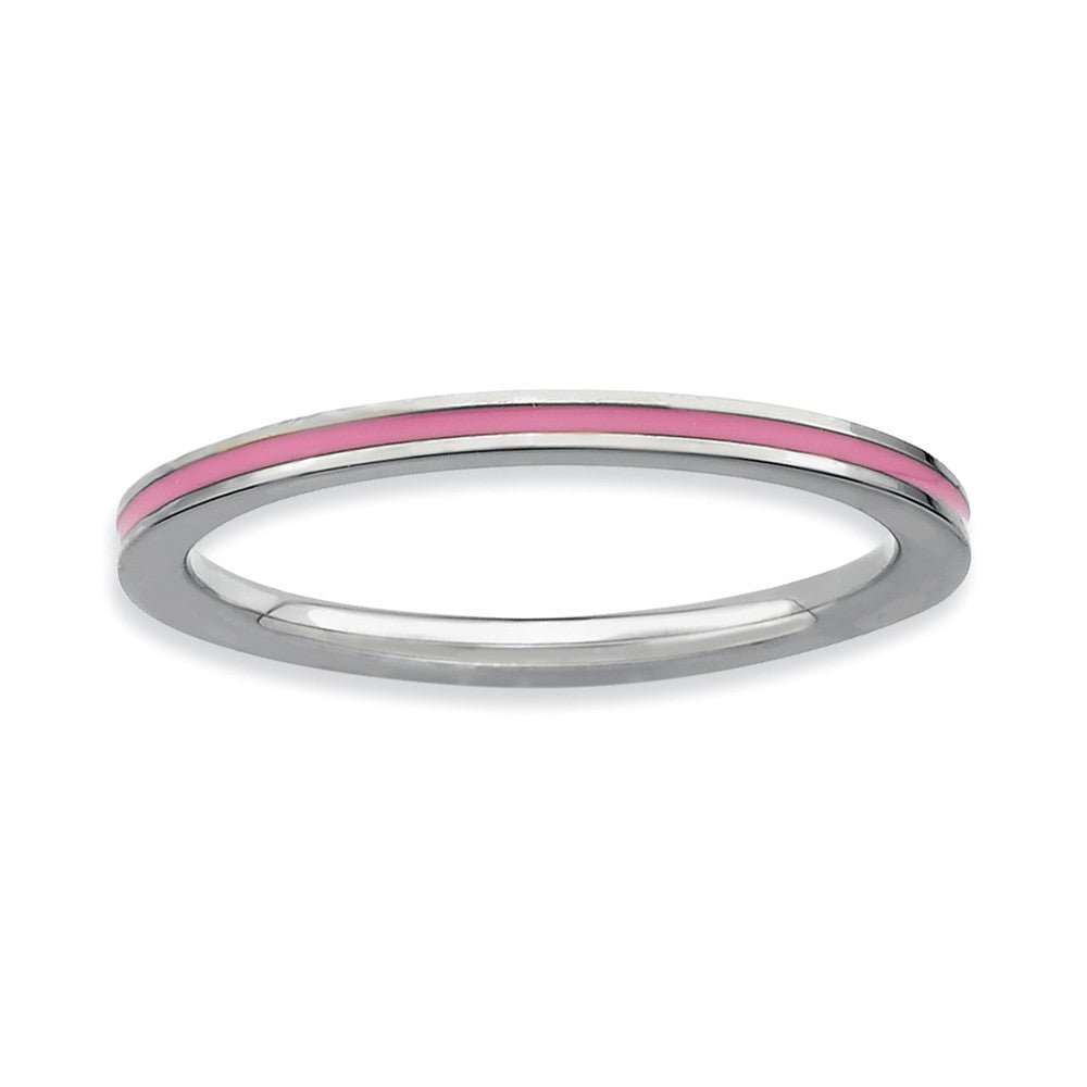 1.5mm Sterling Silver Stackable Pink Enameled Band, Item R9477 by The Black Bow Jewelry Co.