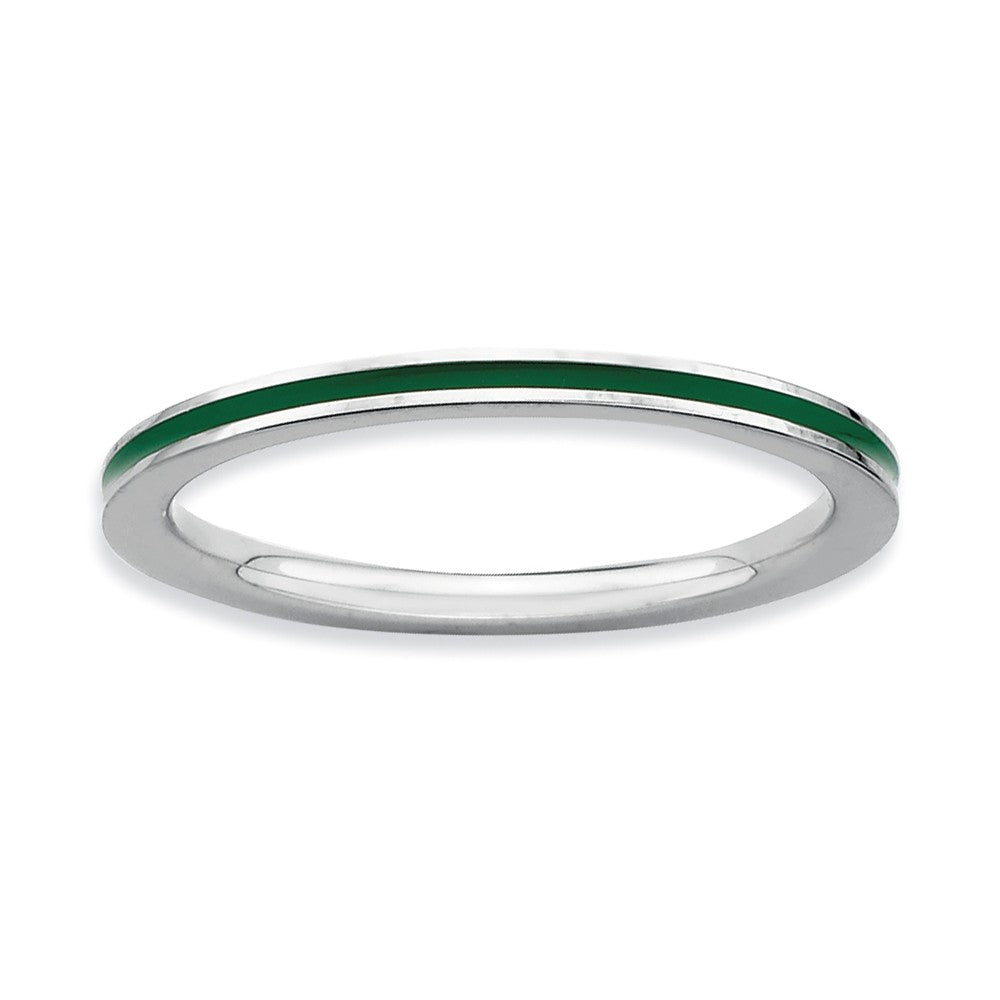 1.5mm Sterling Silver Stackable Green Enameled Band, Item R9484 by The Black Bow Jewelry Co.
