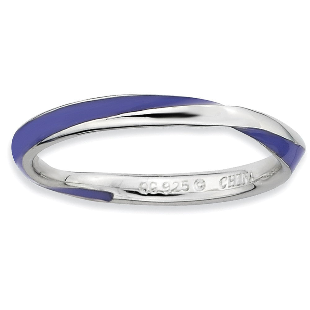 2.5mm Silver Twisted Purple Enameled Stackable Band, Item R9485 by The Black Bow Jewelry Co.