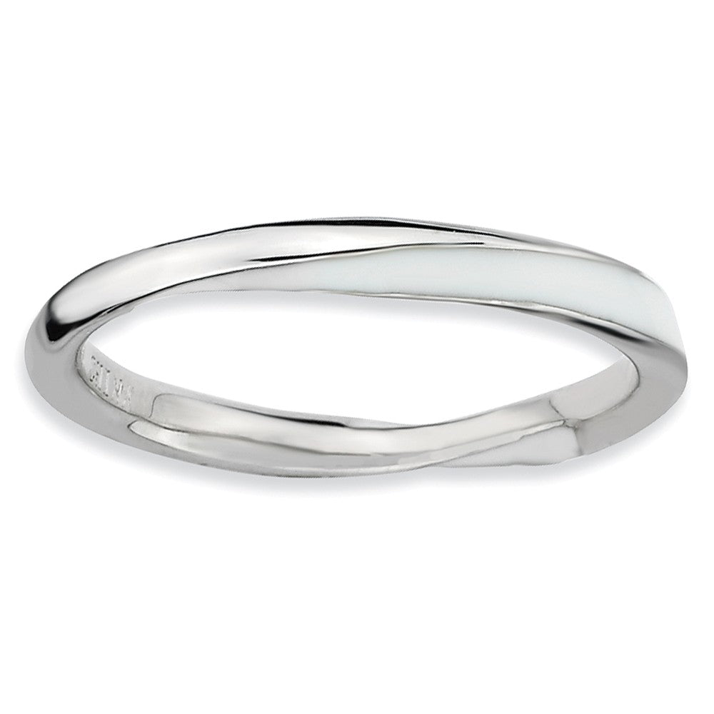 2.5mm Silver Twisted White Enameled Stackable Band, Item R9486 by The Black Bow Jewelry Co.