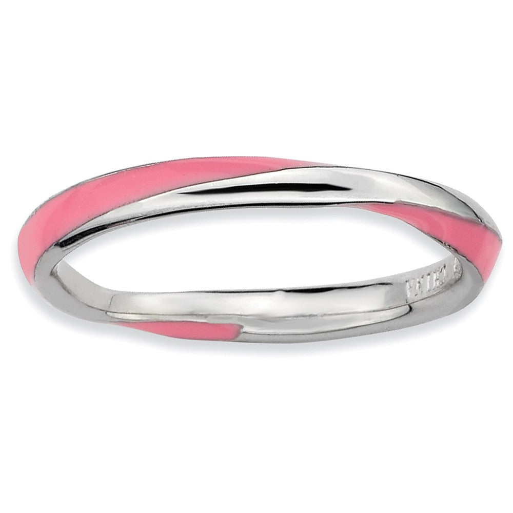 2.5mm Silver Twisted Pink Enameled Stackable Band, Item R9487 by The Black Bow Jewelry Co.