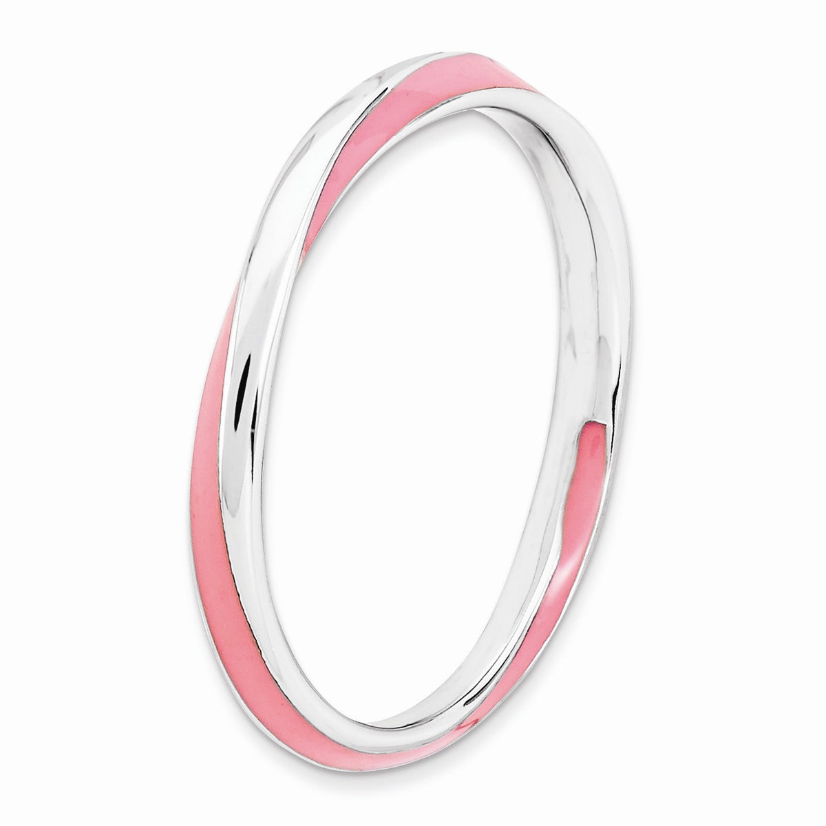 Alternate view of the 2.5mm Silver Twisted Pink Enameled Stackable Band by The Black Bow Jewelry Co.