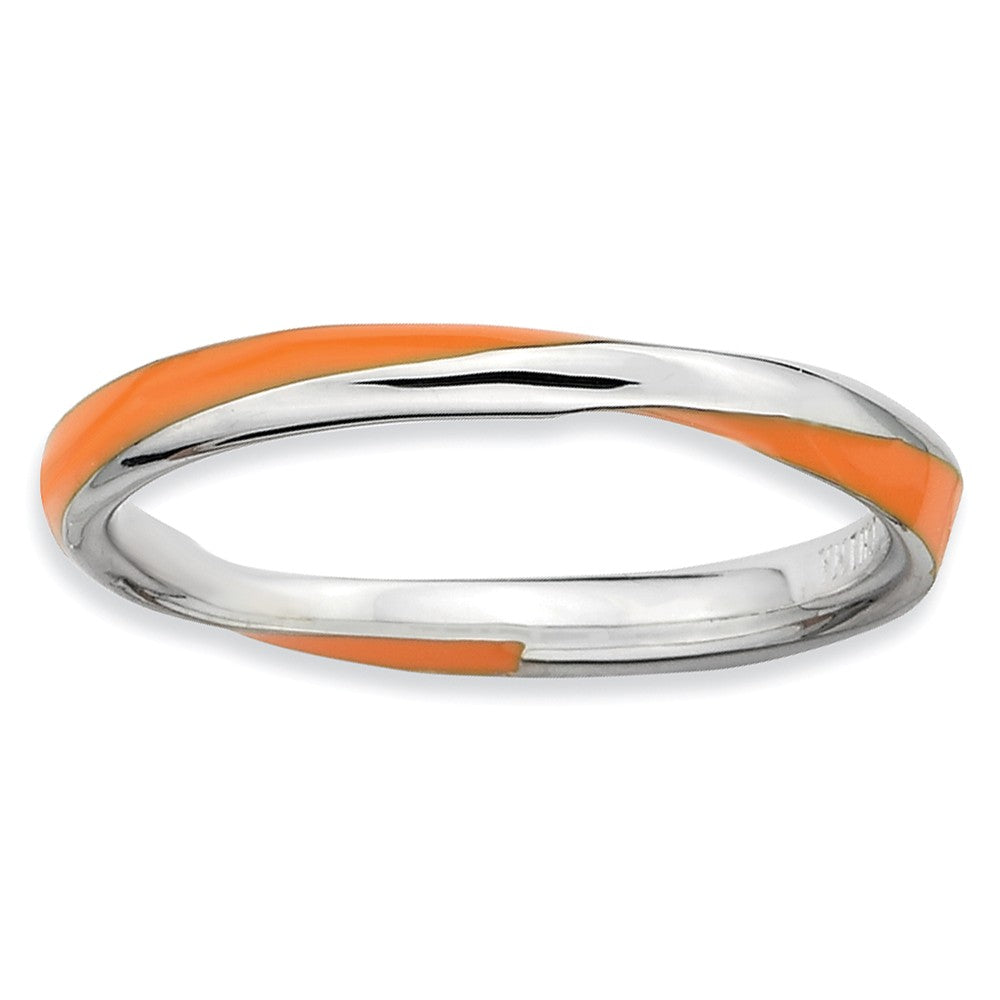 2.5mm Silver Twisted Orange Enameled Stackable Band, Item R9488 by The Black Bow Jewelry Co.