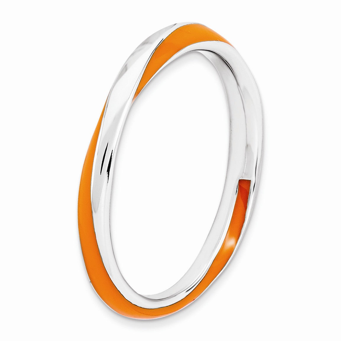 Alternate view of the 2.5mm Silver Twisted Orange Enameled Stackable Band by The Black Bow Jewelry Co.