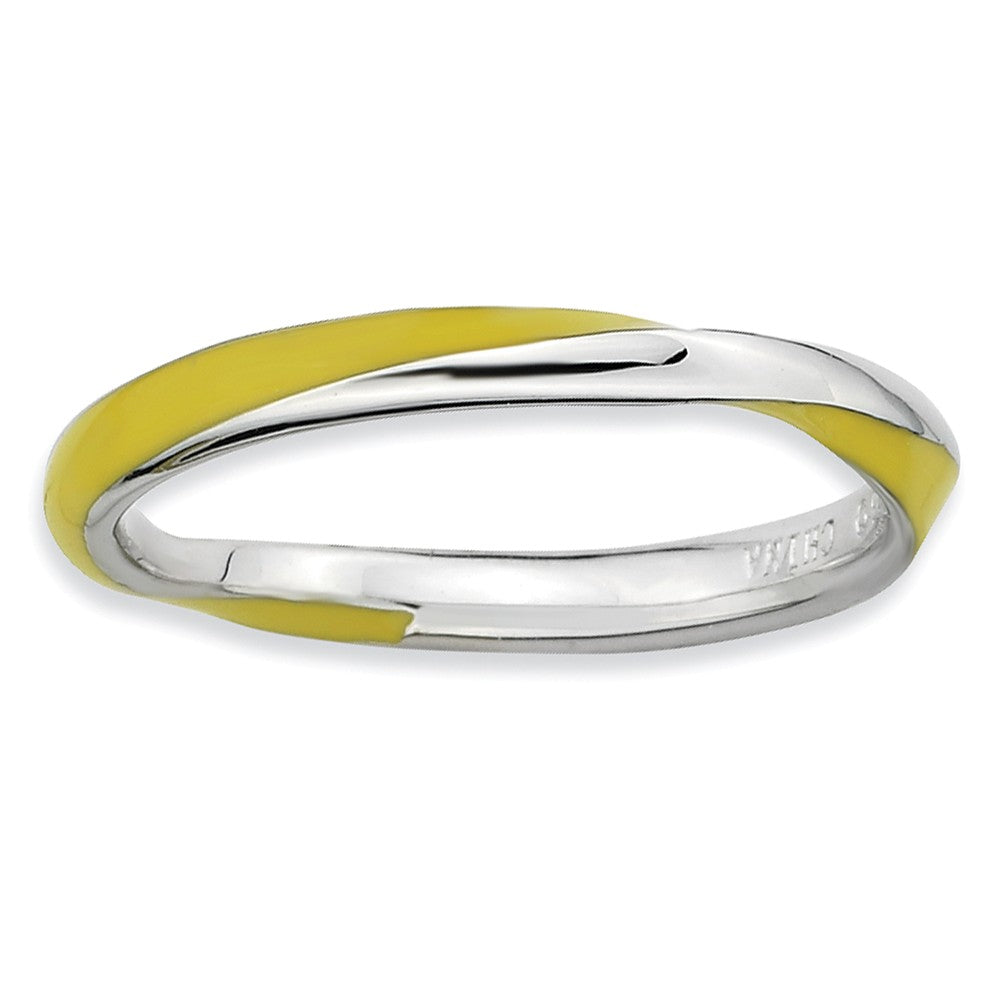 2.5mm Silver Twisted Yellow Enameled Stackable Band, Item R9491 by The Black Bow Jewelry Co.