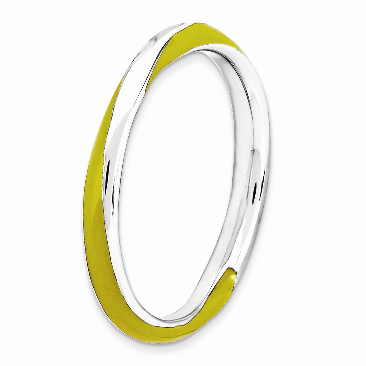 Alternate view of the 2.5mm Silver Twisted Yellow Enameled Stackable Band by The Black Bow Jewelry Co.