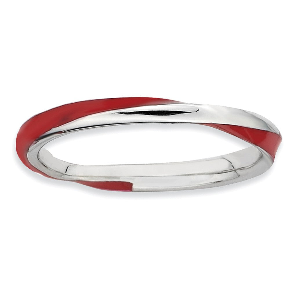 2.5mm Silver Twisted Red Enameled Stackable Band, Item R9492 by The Black Bow Jewelry Co.