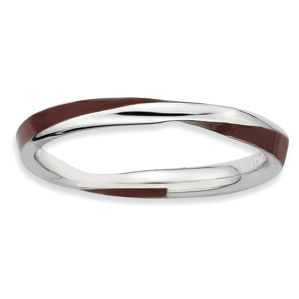 2.5mm Silver Twisted Brown Enameled Stackable Band, Item R9493 by The Black Bow Jewelry Co.