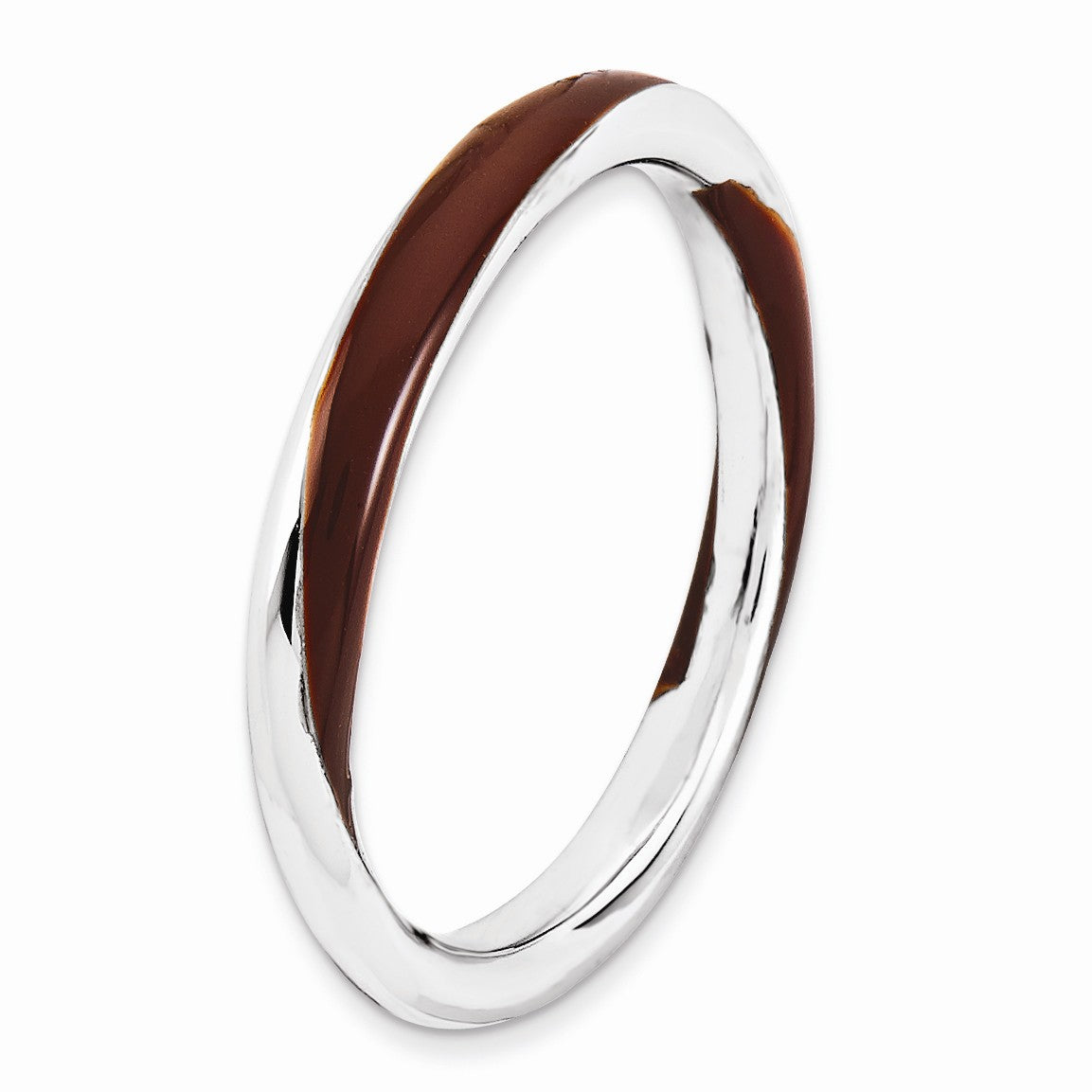 Alternate view of the 2.5mm Silver Twisted Brown Enameled Stackable Band by The Black Bow Jewelry Co.