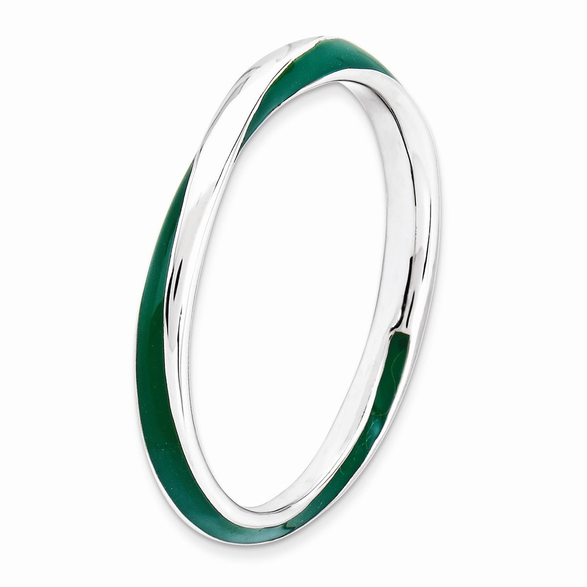 Alternate view of the 2.5mm Silver Twisted Green Enameled Stackable Band by The Black Bow Jewelry Co.