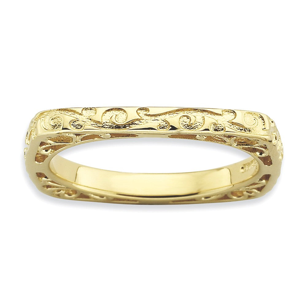 2.25mm Stackable 14K Yellow Gold Plated Silver Square Scroll Band, Item R9495 by The Black Bow Jewelry Co.