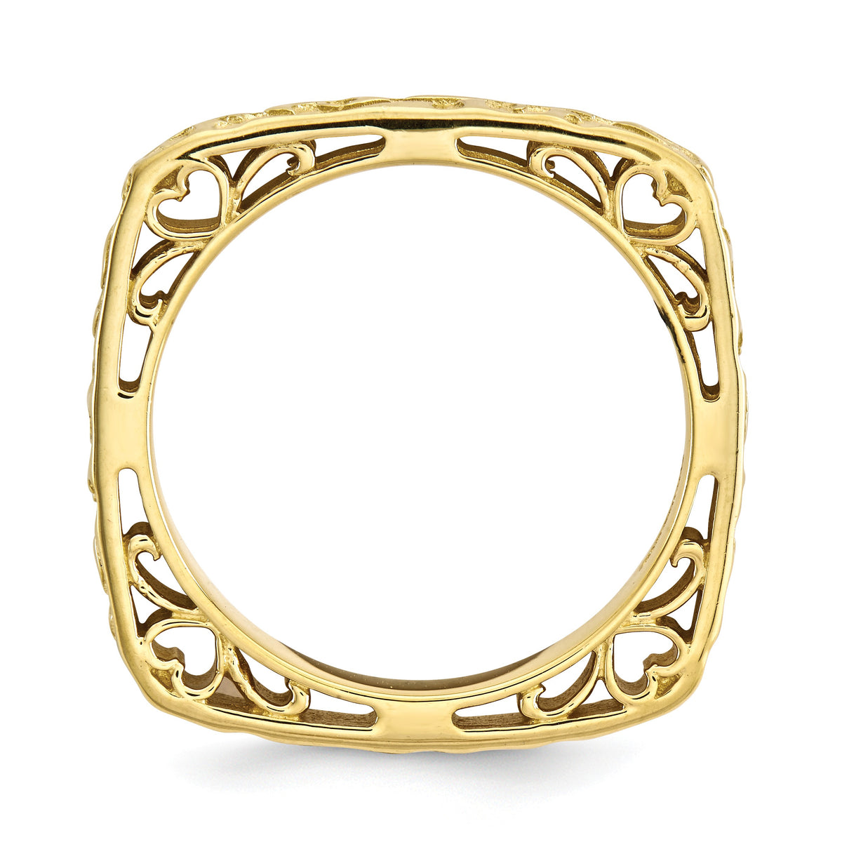 Alternate view of the 2.25mm Stackable 14K Yellow Gold Plated Silver Square Scroll Band by The Black Bow Jewelry Co.