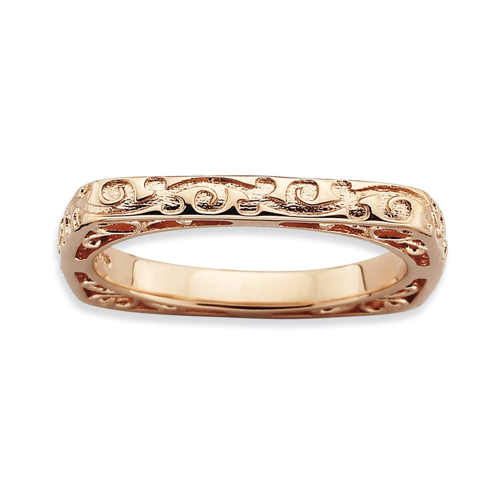 2.25mm Stackable 14K Rose Gold Plated Silver Square Scroll Band, Item R9497 by The Black Bow Jewelry Co.