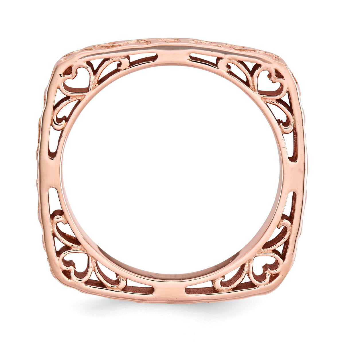 Alternate view of the 2.25mm Stackable 14K Rose Gold Plated Silver Square Scroll Band by The Black Bow Jewelry Co.