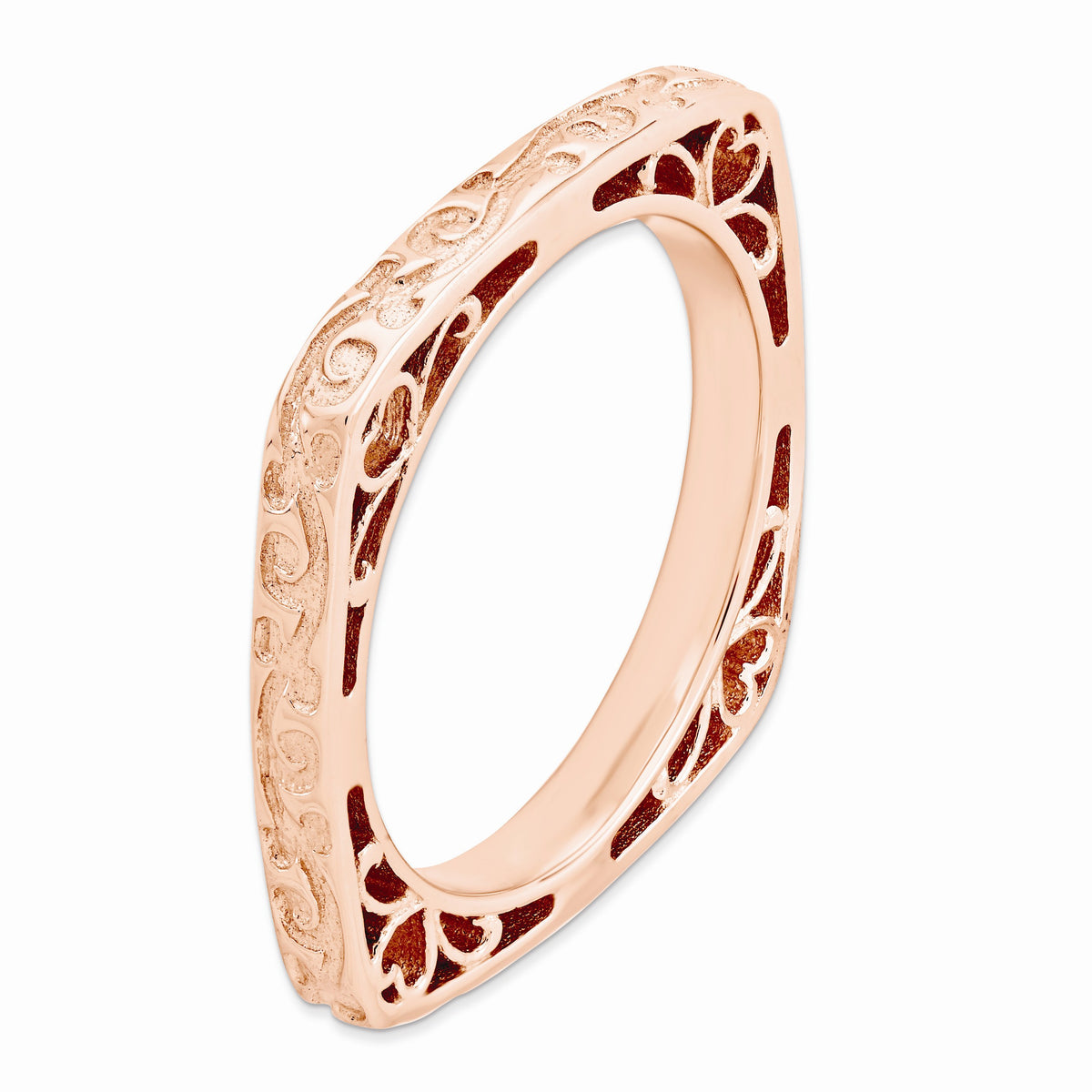 Alternate view of the 2.25mm Stackable 14K Rose Gold Plated Silver Square Scroll Band by The Black Bow Jewelry Co.