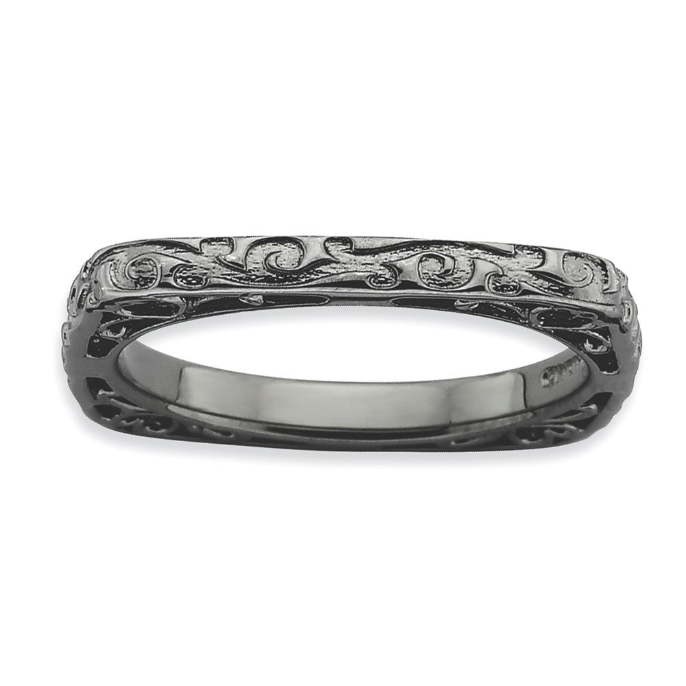 2.25mm Stackable Black Plated Silver Square Scroll Band, Item R9498 by The Black Bow Jewelry Co.