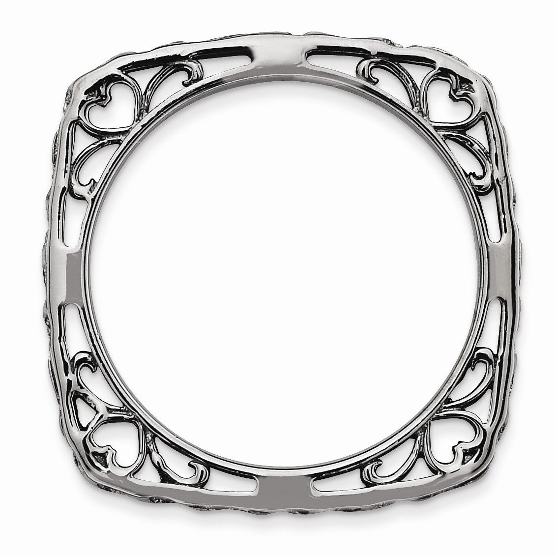 Alternate view of the 2.25mm Stackable Black Plated Silver Square Scroll Band by The Black Bow Jewelry Co.