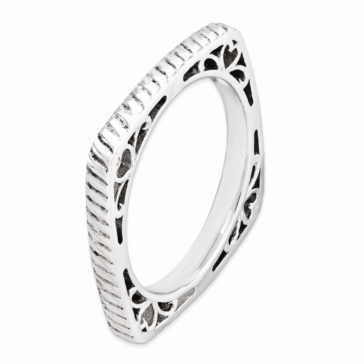 Alternate view of the 2.25mm Stackable Sterling Silver Square Grooved Band by The Black Bow Jewelry Co.
