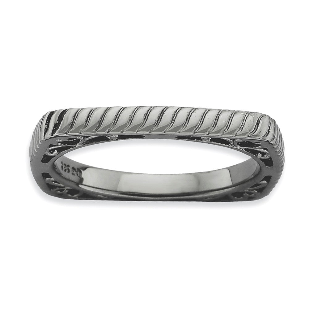 2.25mm Stackable Black Plated Silver Square Grooved Band, Item R9502 by The Black Bow Jewelry Co.