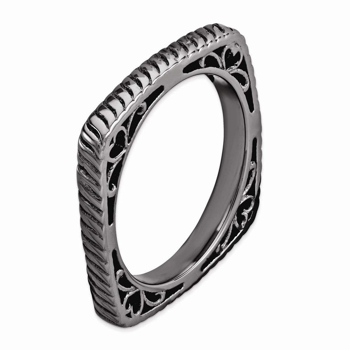 Alternate view of the 2.25mm Stackable Black Plated Silver Square Grooved Band by The Black Bow Jewelry Co.