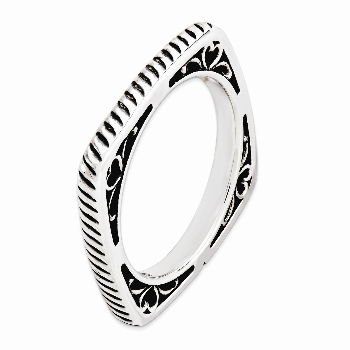 Alternate view of the 2.25mm Stackable Antiqued Sterling Silver Square Grooved Band by The Black Bow Jewelry Co.