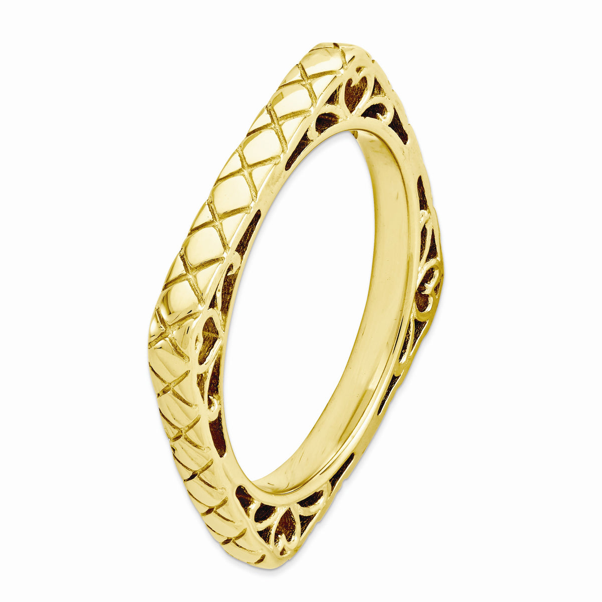 Alternate view of the 2.25mm Stackable 14K Yellow Gold Plated Silver Square Snake Skin Band by The Black Bow Jewelry Co.