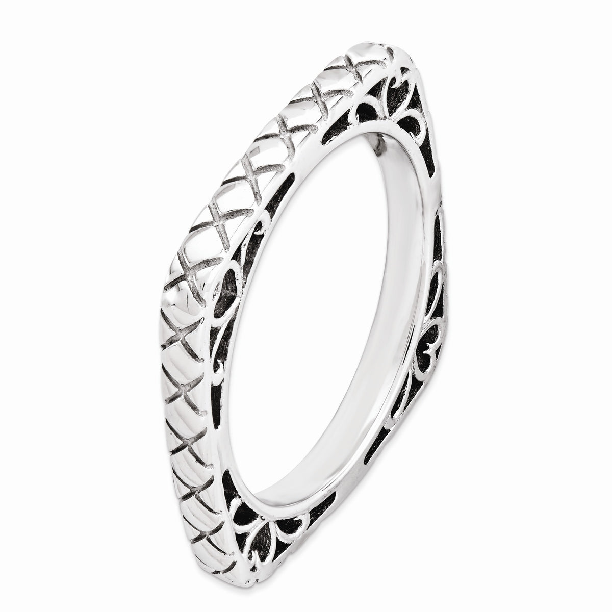 Alternate view of the 2.25mm Stackable Sterling Silver Square Snake Skin Band by The Black Bow Jewelry Co.